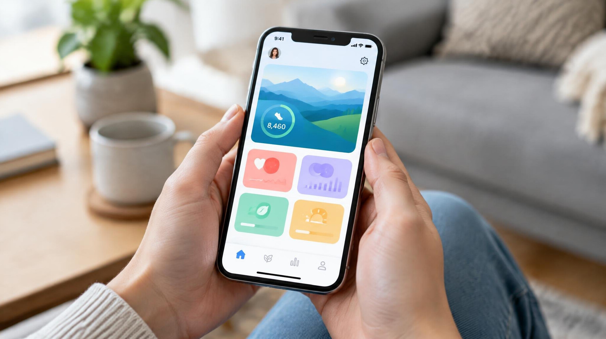 Person holding a smartphone with an app open